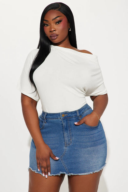 Flatter Me Off Shoulder Bodysuit-Ivory