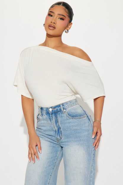 Flatter Me Off Shoulder Bodysuit-Ivory