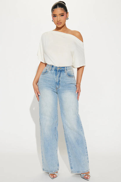 Flatter Me Off Shoulder Bodysuit-Ivory