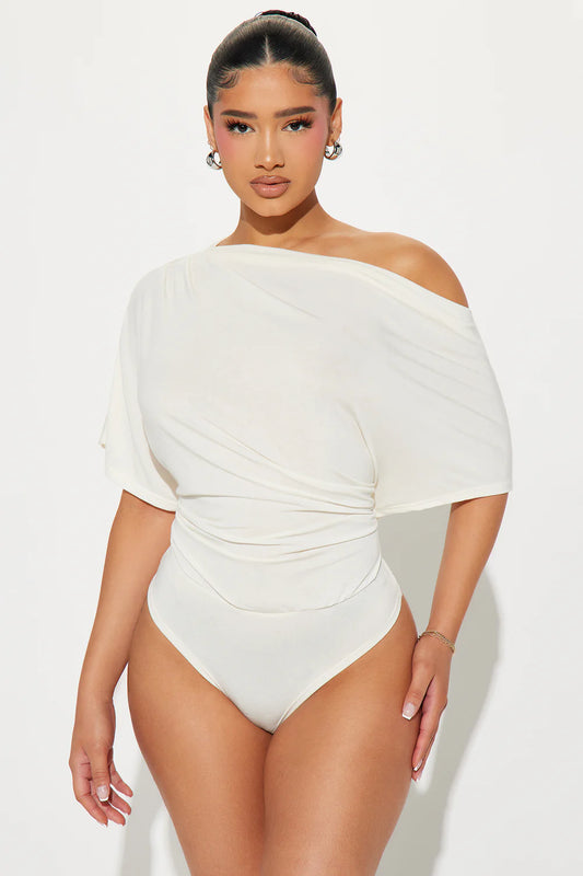 Flatter Me Off Shoulder Bodysuit-Ivory
