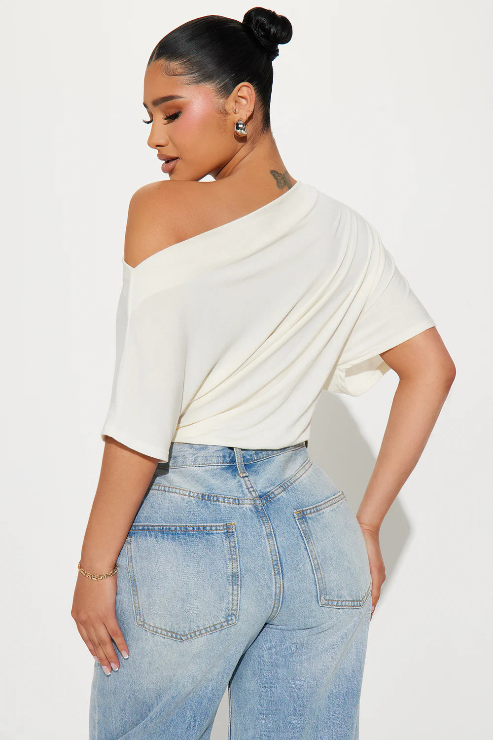 Flatter Me Off Shoulder Bodysuit-Ivory