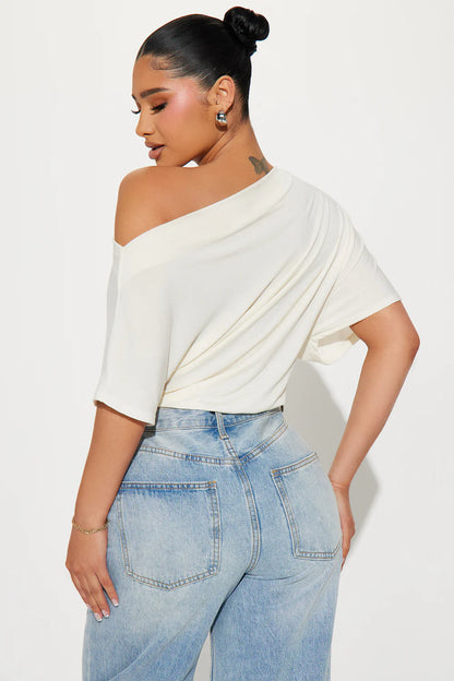 Flatter Me Off Shoulder Bodysuit-Ivory