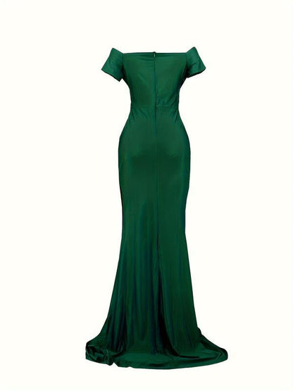 Elegant and trendy dress, off the shoulder, sexy for evening, banquet, party.