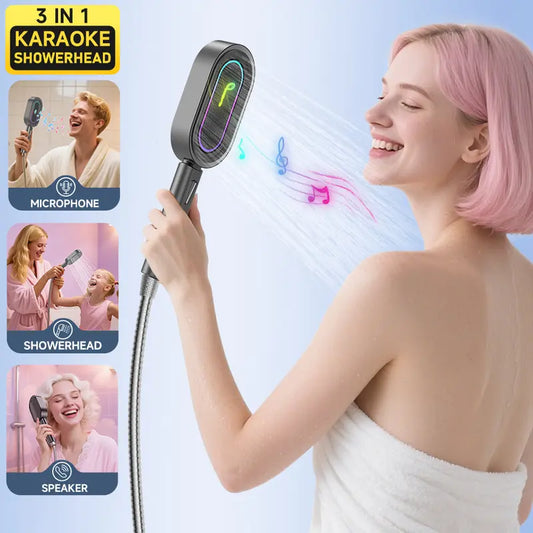 Karaoke Shower Head with Detachable Bluetooth Speaker & karaoke Machine｜IPX7 Waterproof 7H Play Type-C Call Function｜16 Color RGB Lights Singing Must-Have Gift｜Red Dot Winner Audio Smartphone