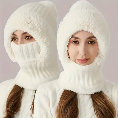 Knitted hat factory thickened velvet hat scarf mask one-piece hat winter warm hat for women