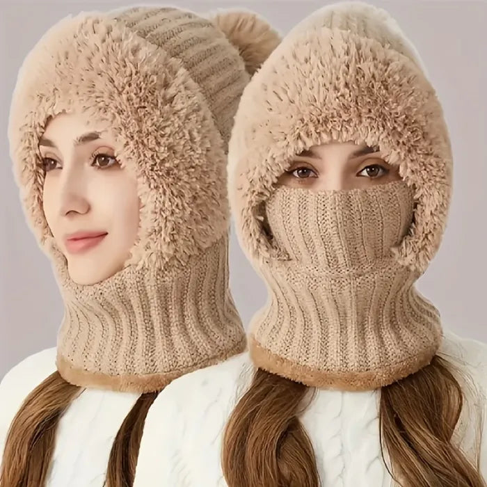 Knitted hat factory thickened velvet hat scarf mask one-piece hat winter warm hat for women
