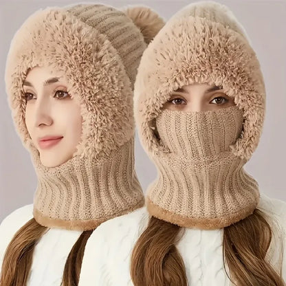 Knitted hat factory thickened velvet hat scarf mask one-piece hat winter warm hat for women