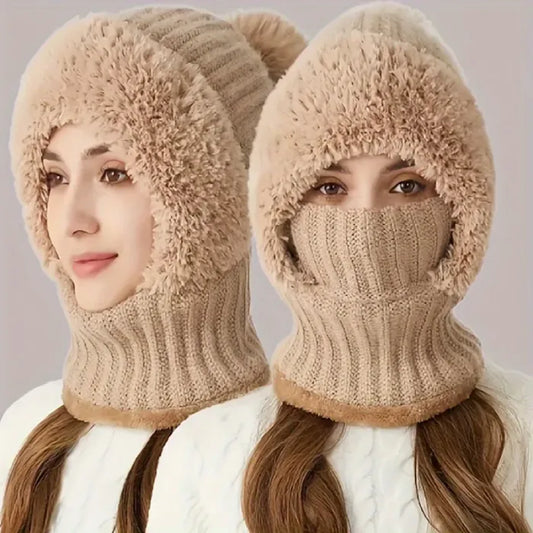 Knitted hat factory thickened velvet hat scarf mask one-piece hat winter warm hat for women
