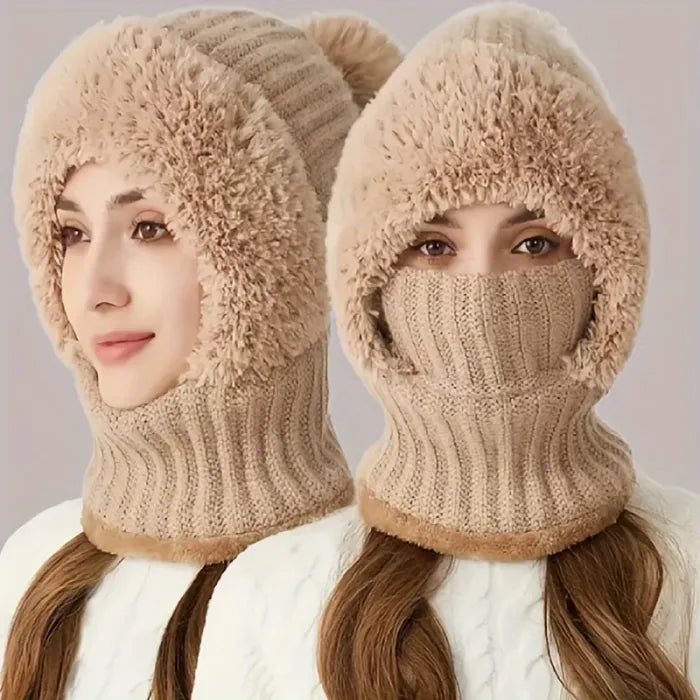 Knitted hat factory thickened velvet hat scarf mask one-piece hat winter warm hat for women