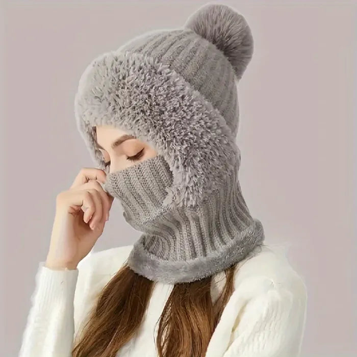 Knitted hat factory thickened velvet hat scarf mask one-piece hat winter warm hat for women